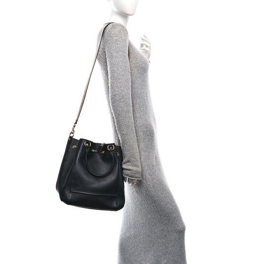 Vitello Grace King Karligraphy Chain Bucket Bag Black Bisquit