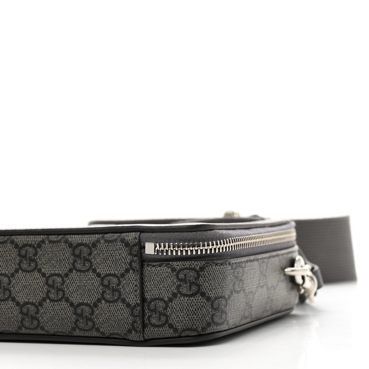 GG Supreme Monogram Textured Dollar Calfskin Small Ophidia Top Handle Shoulder Grey Black Graphite Grey