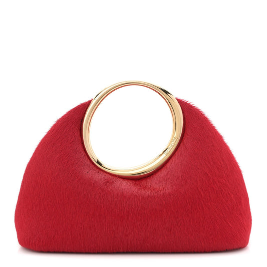 Pony Hair Le Petit Calino Ring Top Handle Bag Red