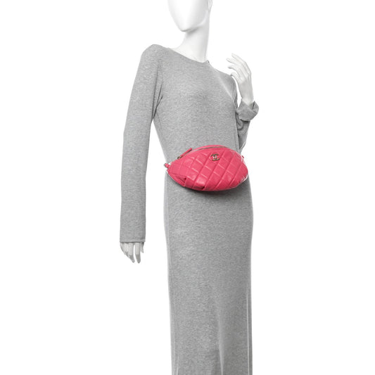 Lambskin Quilted Waist Bag Fanny Pack Pink