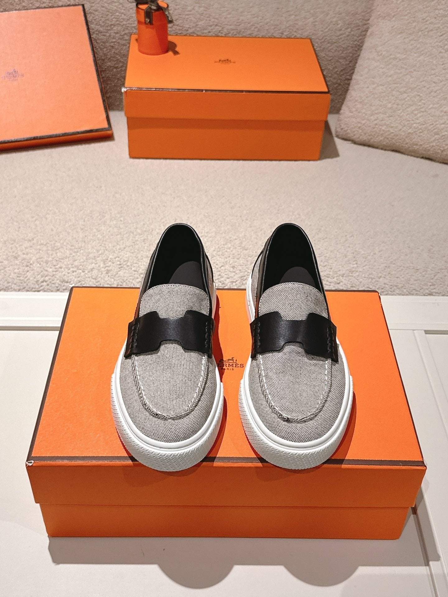 HM 25ss Platform Loafers Gray Black Denim Cowhide 577165
