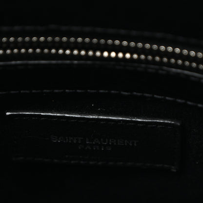 Shiny Calfskin Crocodile Embossed Small Manhattan Shopper Tote Black