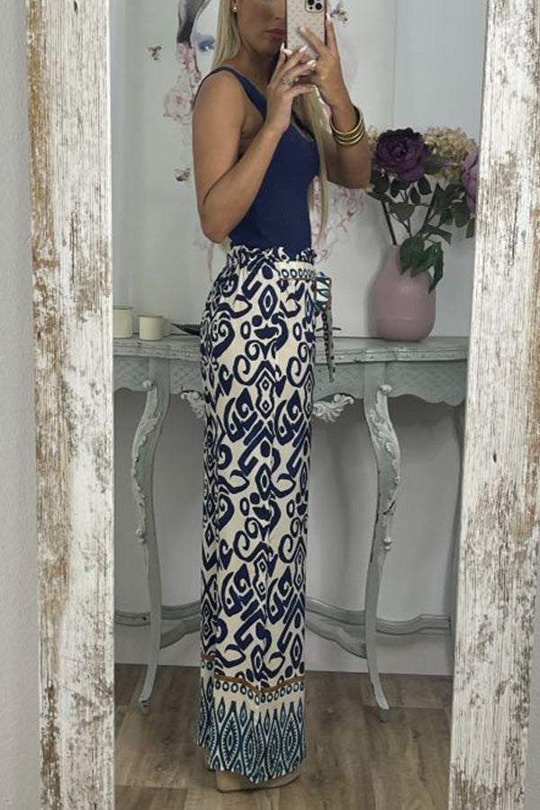 Pantalones con estampado tótem étnico y lazo en la cintura GALA