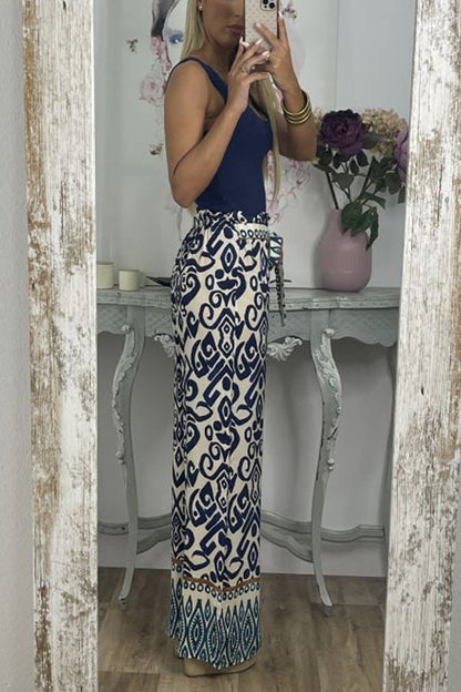 Pantalones con estampado tótem étnico y lazo en la cintura GALA