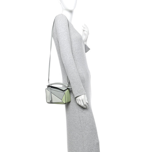 Calfskin Mini Puzzle Bag Ash Grey Light Celadon