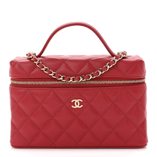 Caviar Quilted Top Handle Slim Vanity With Chain Red