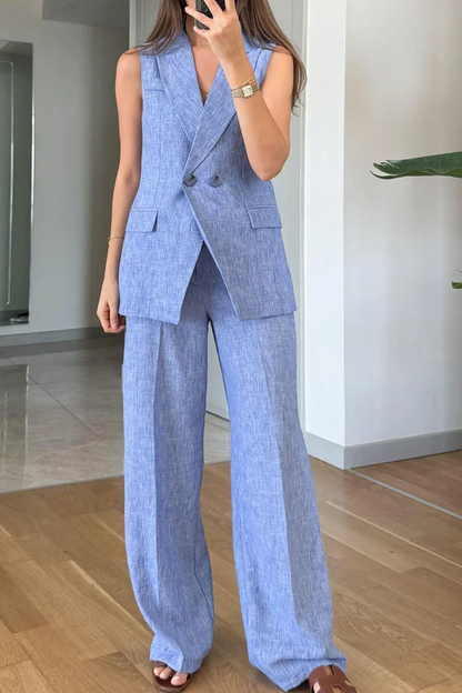 Conjunto de dos piezas de chaleco y pantalón con solapa de moda