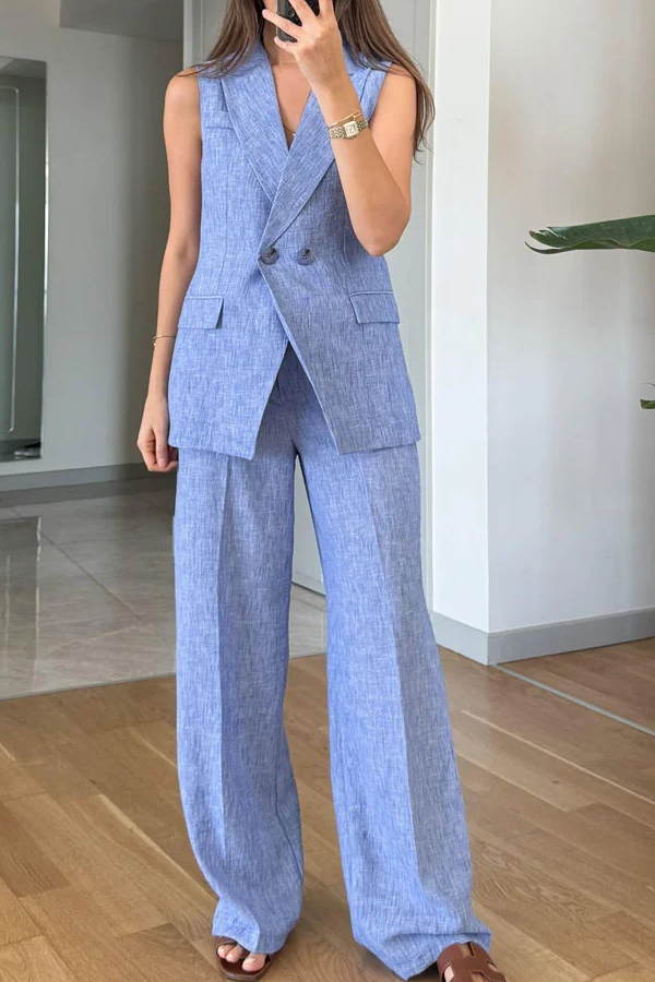 Conjunto de dos piezas de chaleco y pantalón con solapa de moda