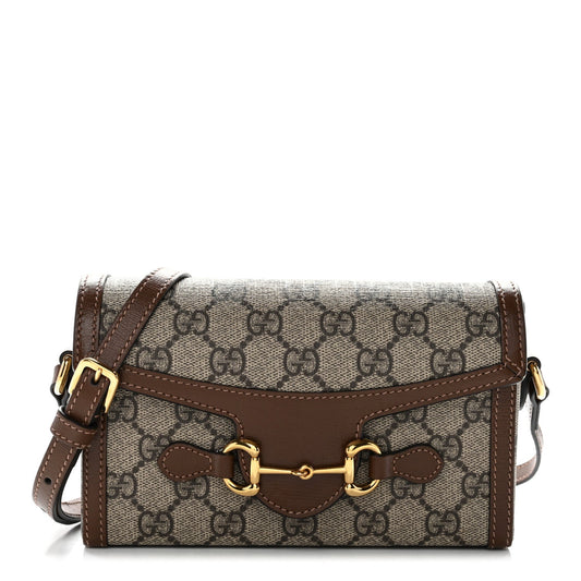 GG Supreme Monogram Mini Horsebit 1955 Shoulder Bag Beige Brown Sugar