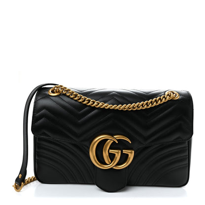 Calfskin Matelasse Medium GG Marmont Shoulder Bag Black