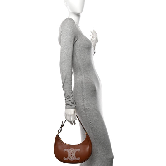 Smooth Calfskin Triomphe Embroidered Ava Shoulder Bag Tan