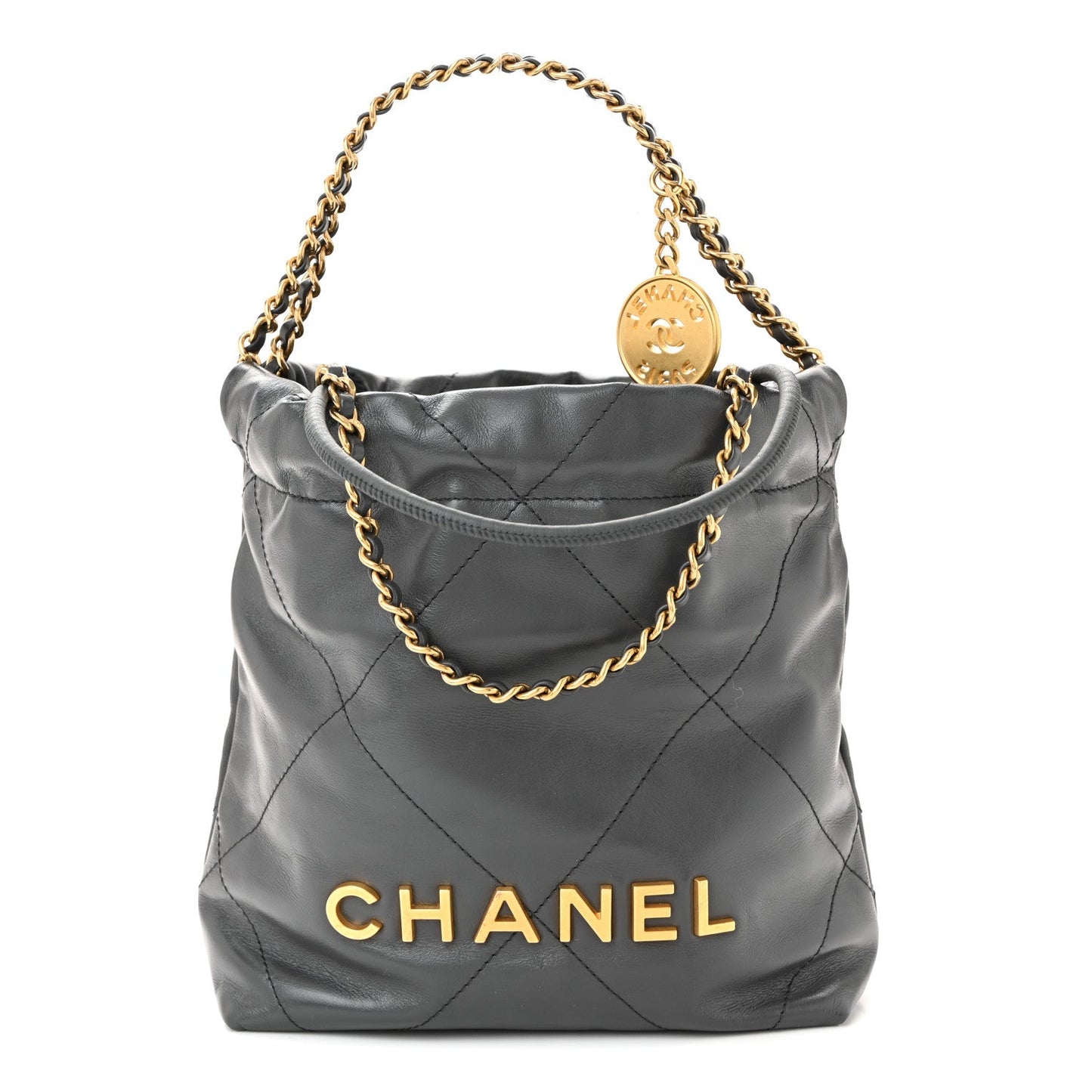 Shiny Calfskin Quilted Mini Chanel 22 Dark Grey
