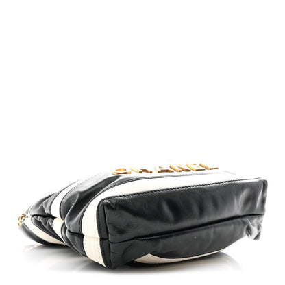 Shiny Calfskin Striped Mini Chanel 22 Black White