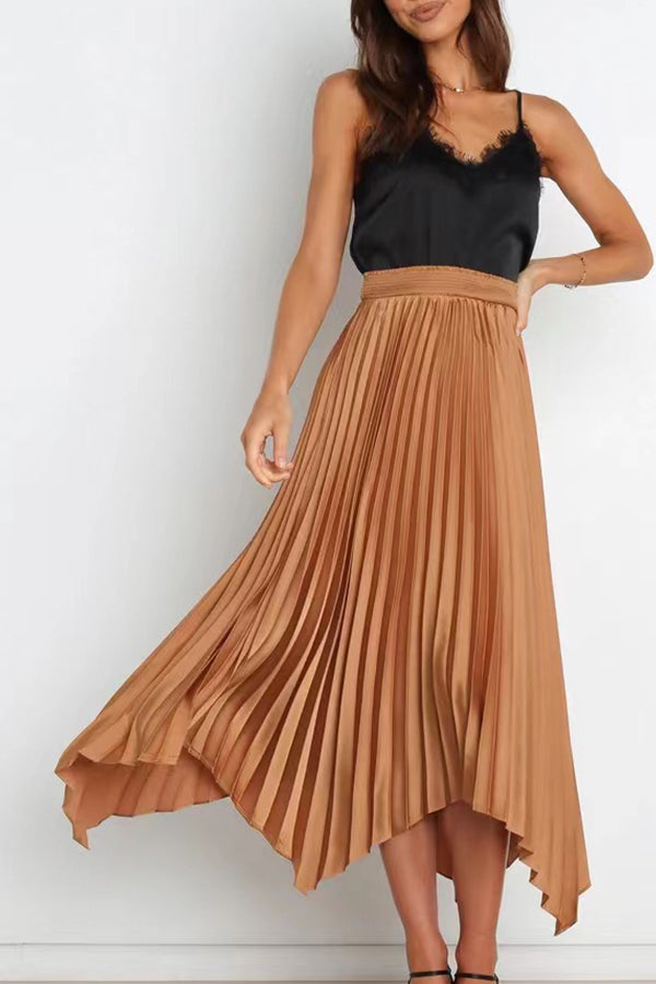 Vestido casual de cintura alta, elástico, plisado y de color liso, combinable con todo. 