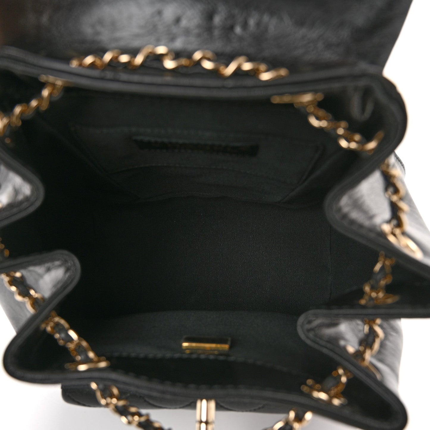Glazed Aged Calfskin Quilted Small Duma Drawstring Backpack Black