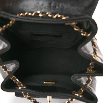 Glazed Aged Calfskin Quilted Small Duma Drawstring Backpack Black