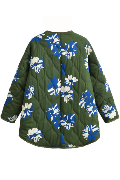 Chaqueta fina de algodón con cuello redondo y botonadura sencilla con estampado floral 