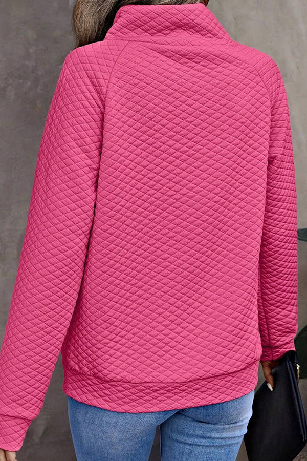 Sudadera casual con botones y cuello alto a cuadros de color liso