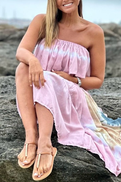 Vestido largo batik con volantes hecho a mano