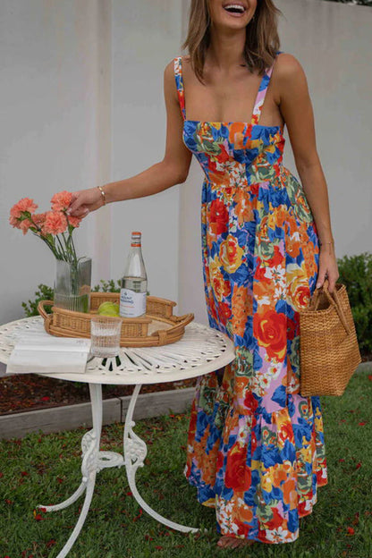 Vestido largo floral con tirantes ajustables y cuello cuadrado de Style Lover