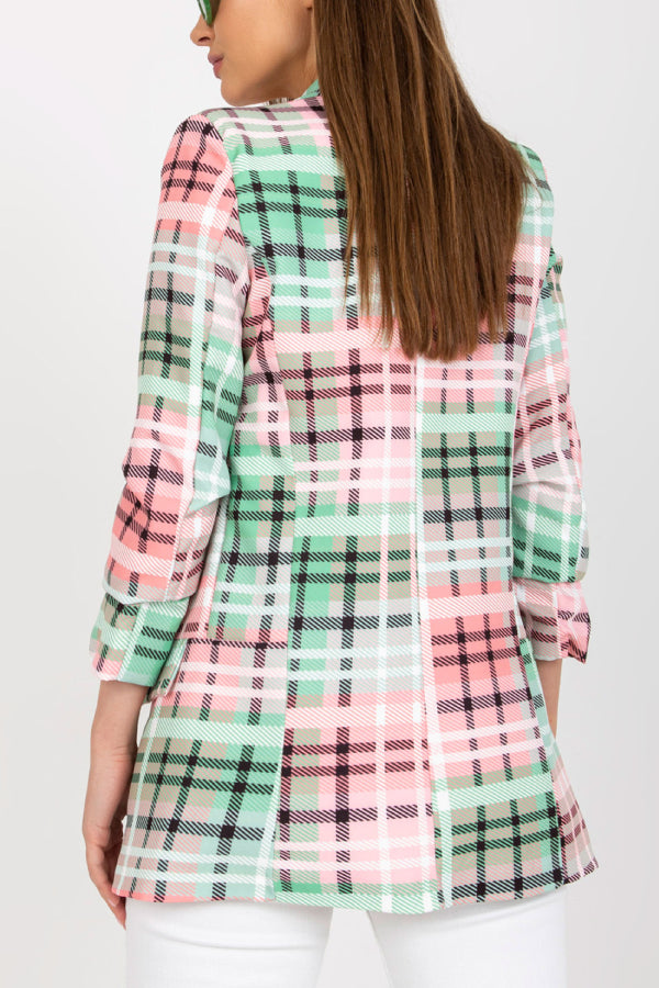 Blazer informal para mujer, chaqueta de traje de oficina con bolsillos y manga larga a cuadros de color y abertura frontal