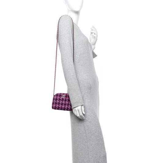 Tweed Quilted Mini Clutch With Chain Purple