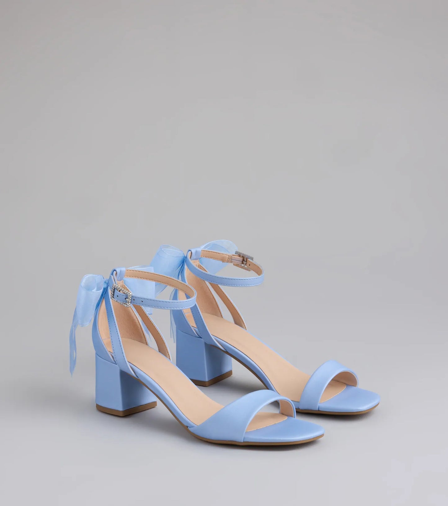 So Pretty Chiffon Bow Satin Block Heels
