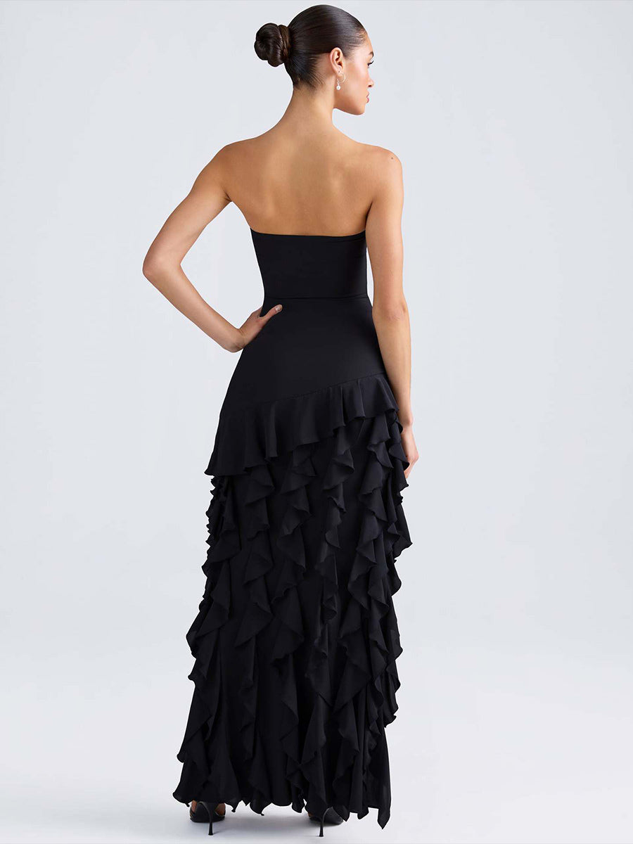 Party Dress Off The Shoulder Ruffles Asymmetrical Maxi Dress