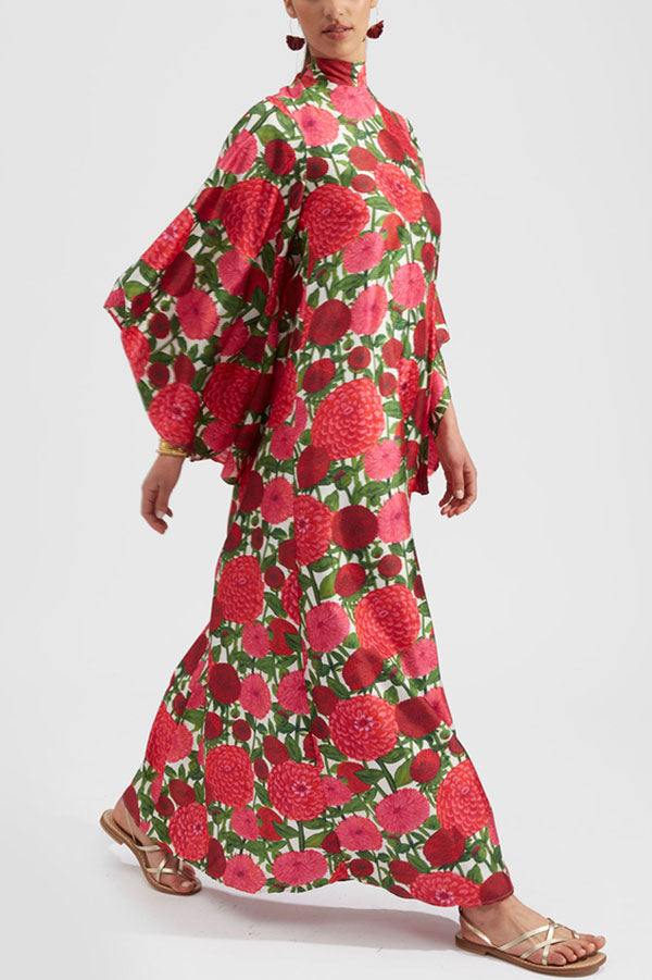 Shine The Light Unique Printed High Neck Bell Sleeve Loose Maxi Dress