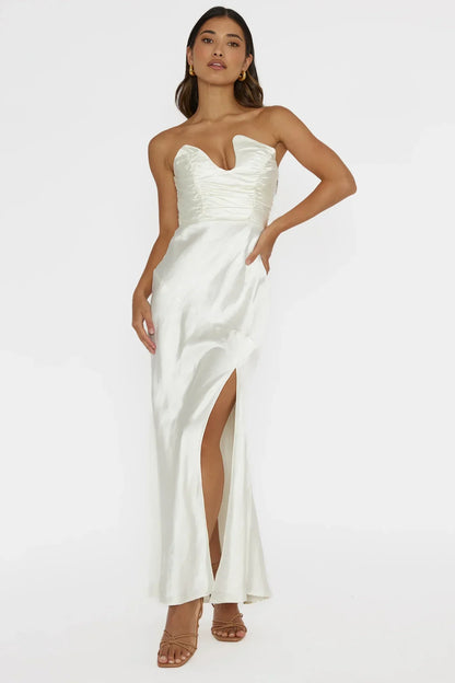 Blaise Asymmetric Neckline Maxi Dress Pearl