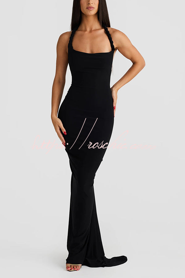 Sexy Halter Neck Open Back Pleated Slim Fit Maxi Dress