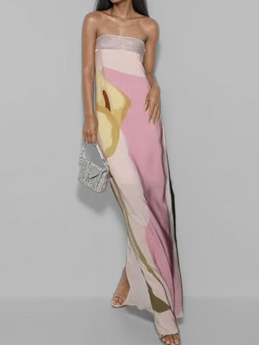 Loose Plus Size Printed Split-Joint Tube Maxi Dresses