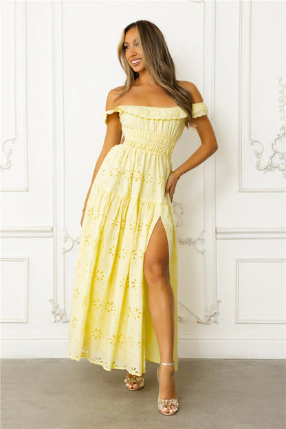 Secrets You Keep Off Shoulder Embroidered Maxi Dress
