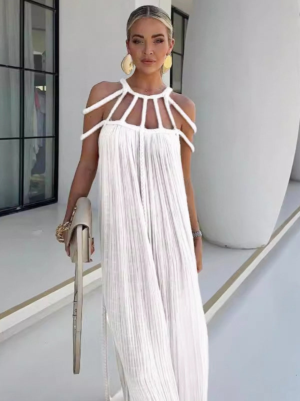 Boho Dress Designed Neckline Sleeveless Oversized Cut Out Beach Maxi Dresses
