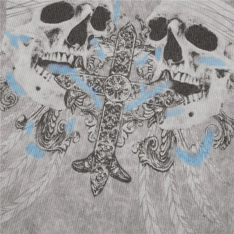 Camiseta gótica para mujer, camisetas de manga larga con estampado de hadas grunge, estilo punk estético de los años 2000, ropa de calle Y2K E Girl
