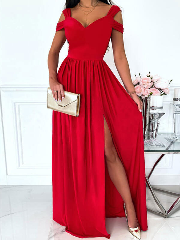 Off-The-Shoulder Maxi Dress Short Sleeves Sexy Open Shoulder Long Dress