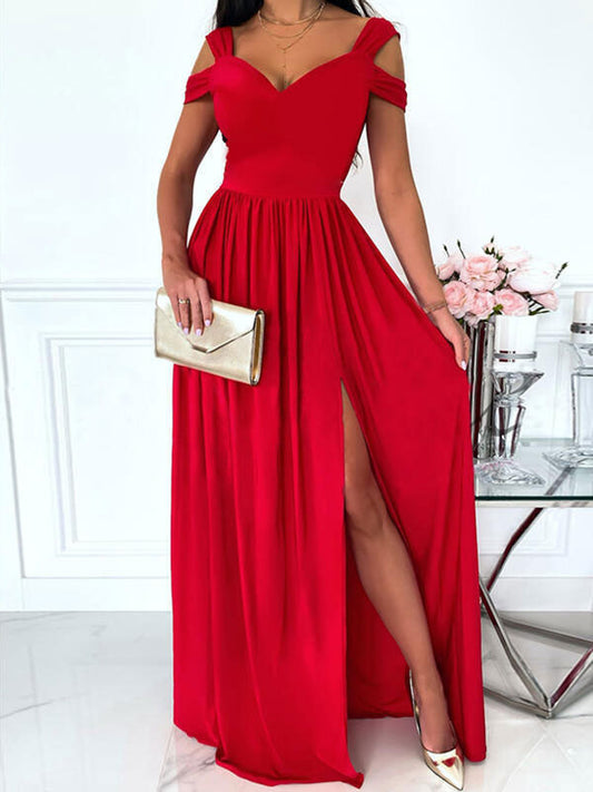 Off-The-Shoulder Maxi Dress Short Sleeves Sexy Open Shoulder Long Dress