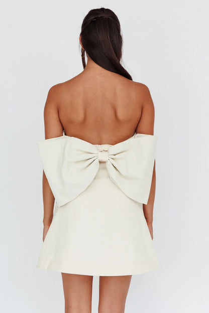 Made For Love Bow Back Mini Dress Ecru