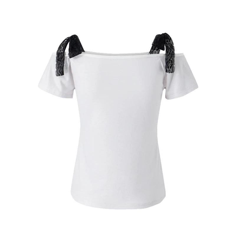 Camiseta de calavera gótica de los años 2000 para mujer, estética grunge, estilo hada, hombros descubiertos, manga corta, gráfica, ropa de calle Y2K