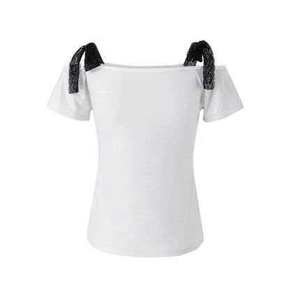Camiseta de calavera gótica de los años 2000 para mujer, estética grunge, estilo hada, hombros descubiertos, manga corta, gráfica, ropa de calle Y2K