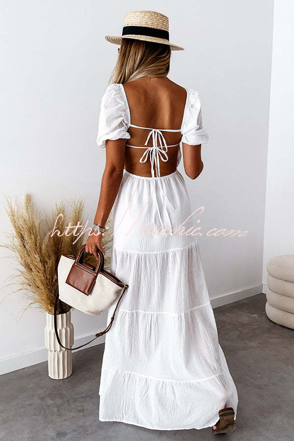 Blissful Moment Puff Sleeve Backless Maxi Dress