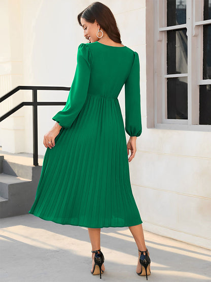 Maxi Dress V-Neck Long Sleeves Lace Up Long Dress