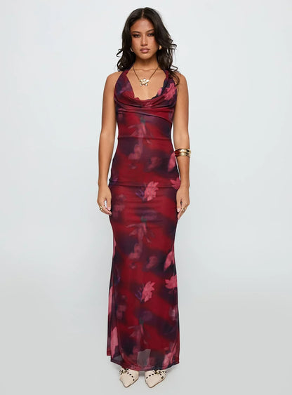 Vixyn Halter Maxi Dress Red Multi
