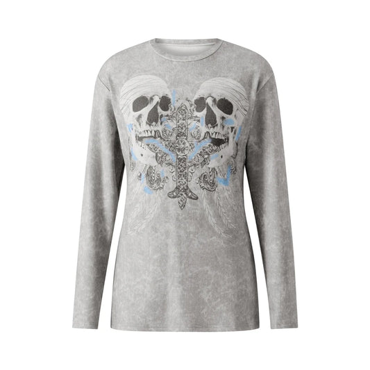 Gothic T Shirt Women Fairycore Grunge Long Sleeve Tops 2000s Aesthetic Punk Style Clothes y2k E Girl Tee Streetwear