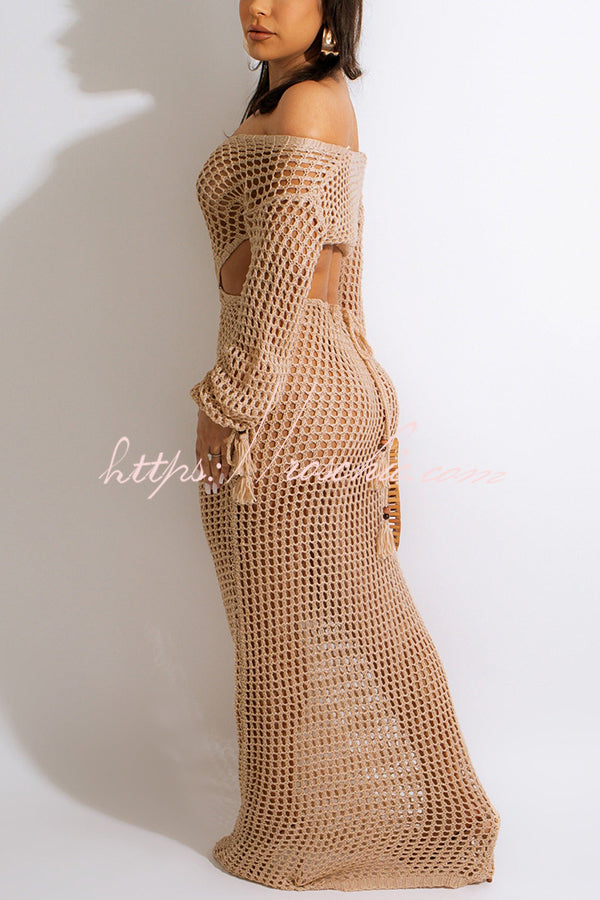 Sea Spirit Knit Hollow Out Cutout Waist Vacation Maxi Dress