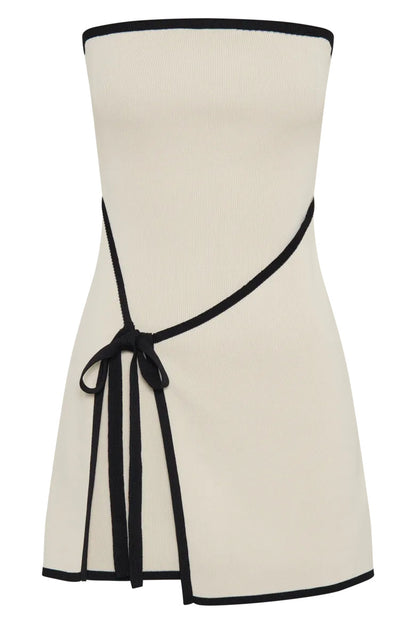 Vestido mini de punto asimétrico sin tirantes Joanna 