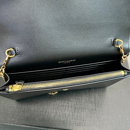 YSL Cassandra Shoulder Black Bag - 19x12.5x3.5cm