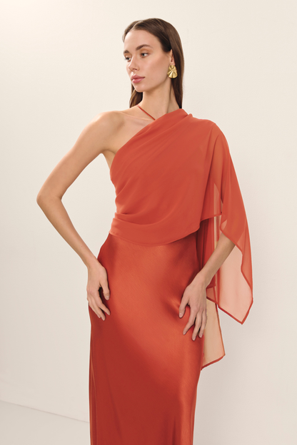 Vestido largo de satén con espalda descubierta y corte al bies Cecillia 