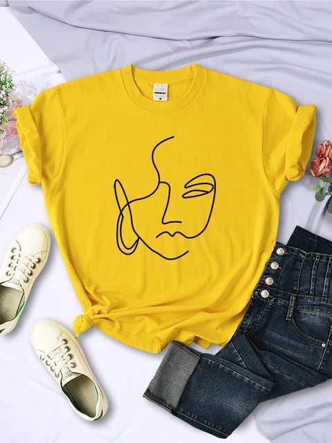 Camisetas con estampados abstractos de trazos simples para mujer, estilo hip hop, transpirables, de manga corta, suaves, informales, para calle, ropa para mujer