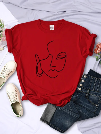 Camisetas con estampados abstractos de trazos simples para mujer, estilo hip hop, transpirables, de manga corta, suaves, informales, para calle, ropa para mujer